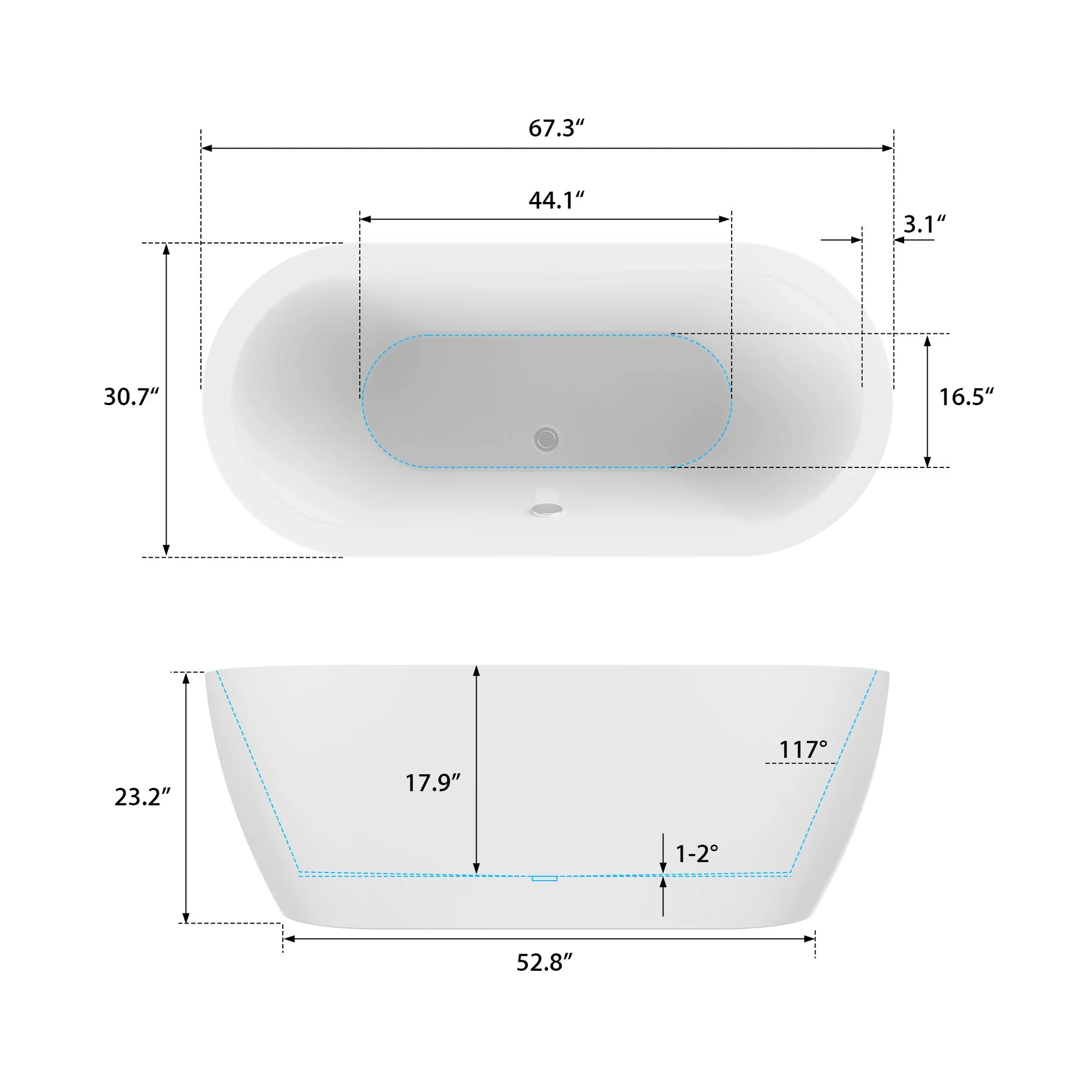 Flatbottom Freestanding Soaking Bathtub in White/Polished Chrome by Vanity Art