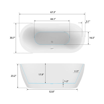 Flatbottom Freestanding Soaking Bathtub in White/Polished Chrome by Vanity Art