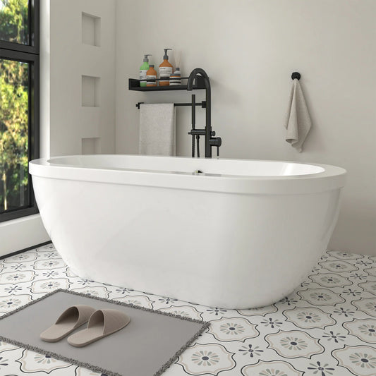 Flatbottom Center Drain Freestanding Soaking  Bathtub