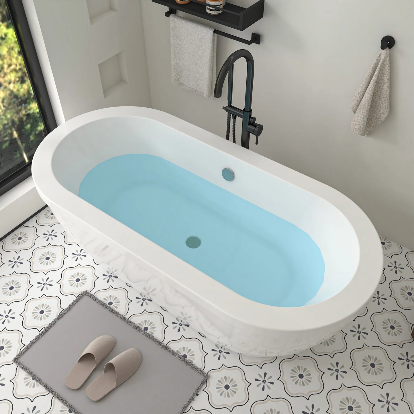 Flatbottom Center Drain Freestanding Soaking  Bathtub
