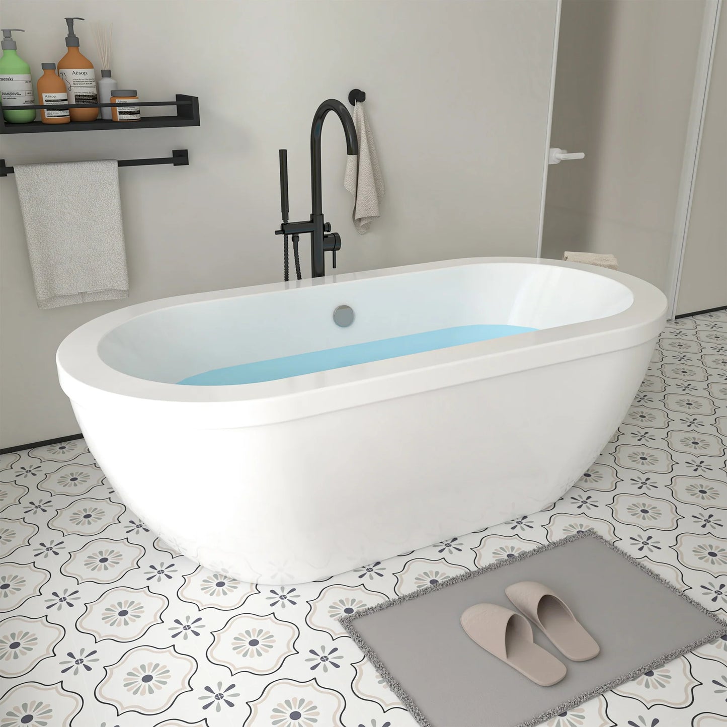 Flatbottom Center Drain Freestanding Soaking  Bathtub