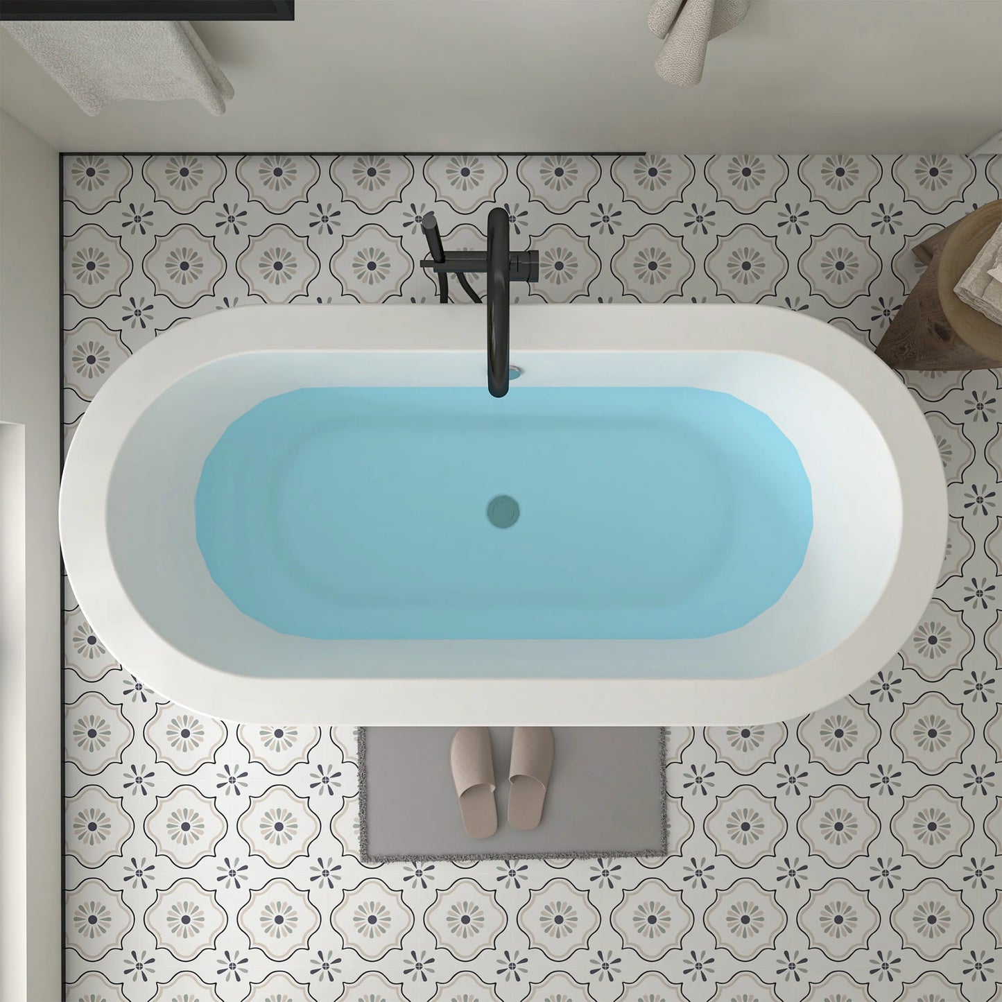 Flatbottom Center Drain Freestanding Soaking  Bathtub