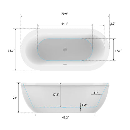 Flatbottom Center Drain Freestanding Soaking  Bathtub