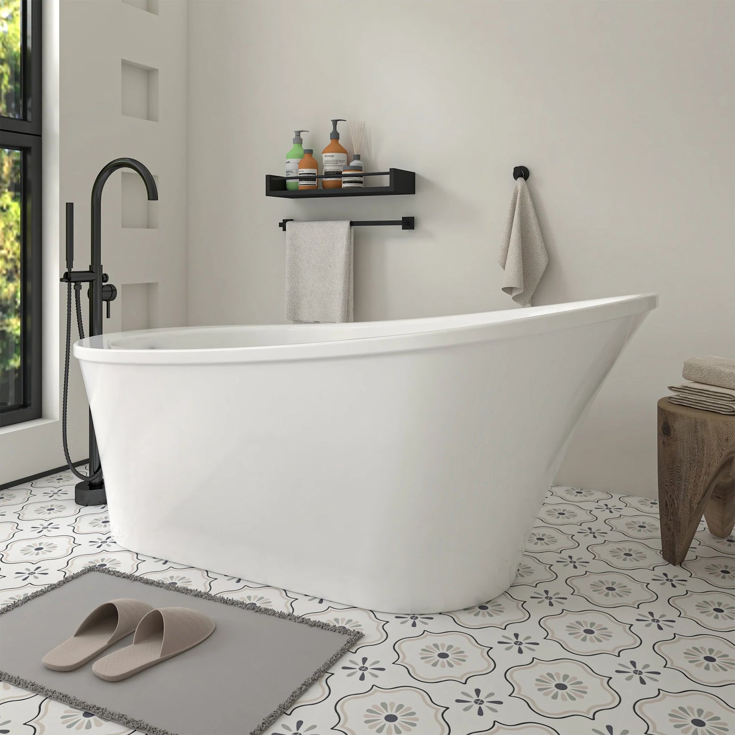Flatbottom Left Drain Freestanding Soaking  Bathtub