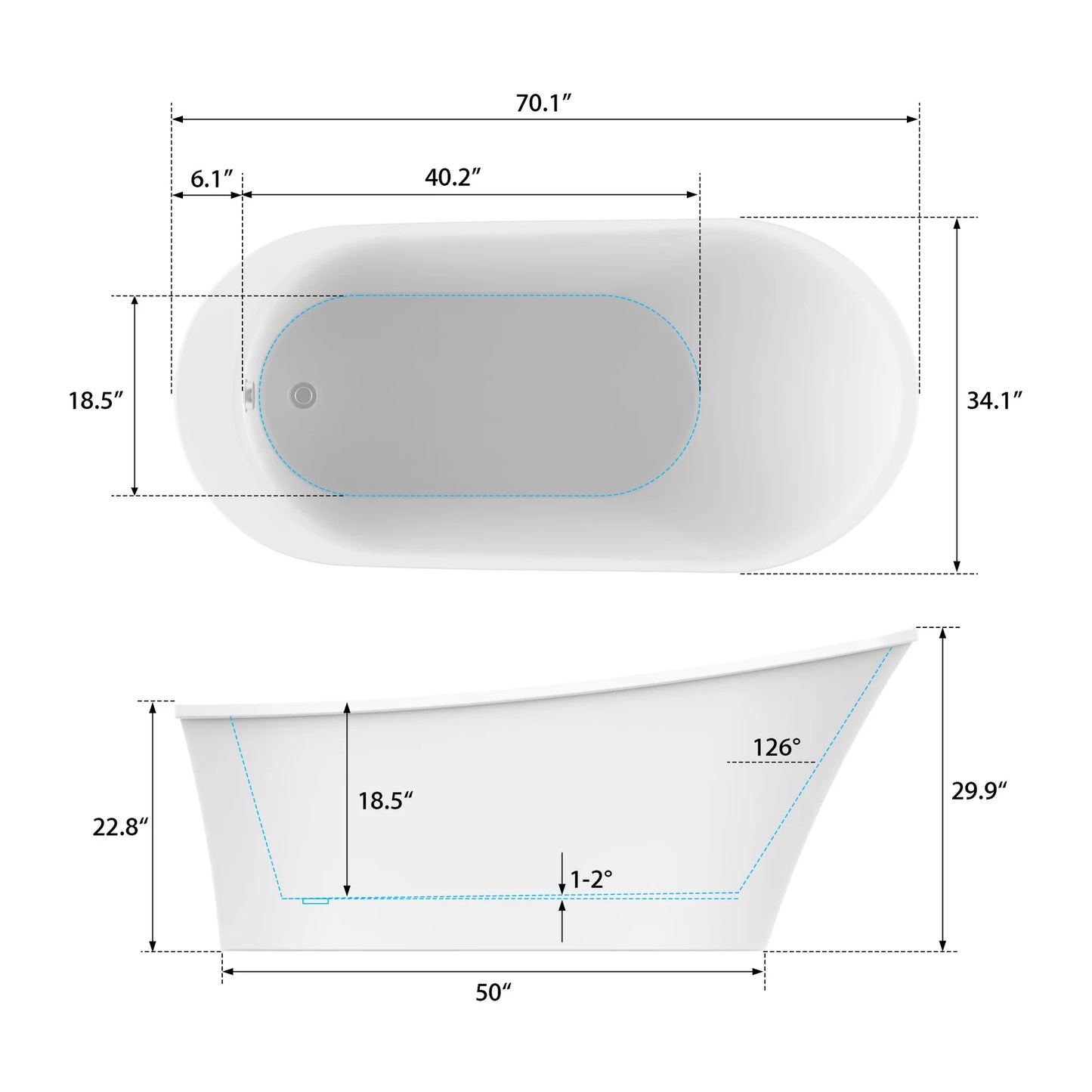 Flatbottom Left Drain Freestanding Soaking  Bathtub