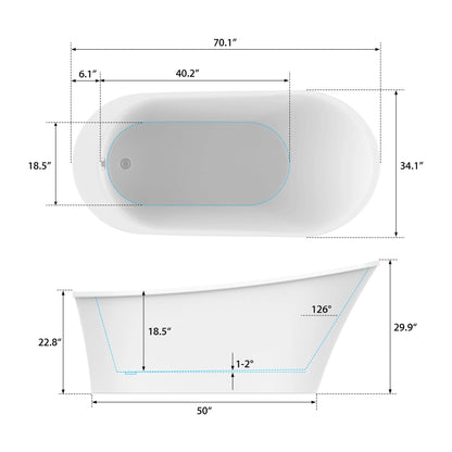 Flatbottom Left Drain Freestanding Soaking  Bathtub
