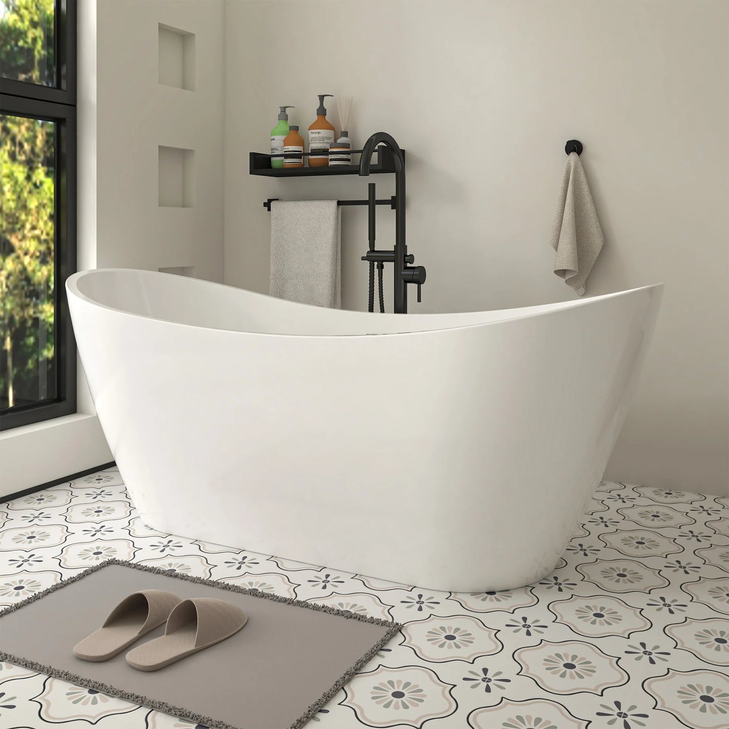 Flatbottom Center Drain Freestanding Soaking  Bathtub