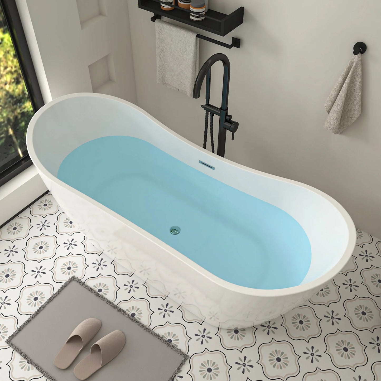 Flatbottom Center Drain Freestanding Soaking  Bathtub