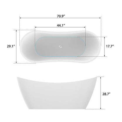 Flatbottom Center Drain Freestanding Soaking  Bathtub
