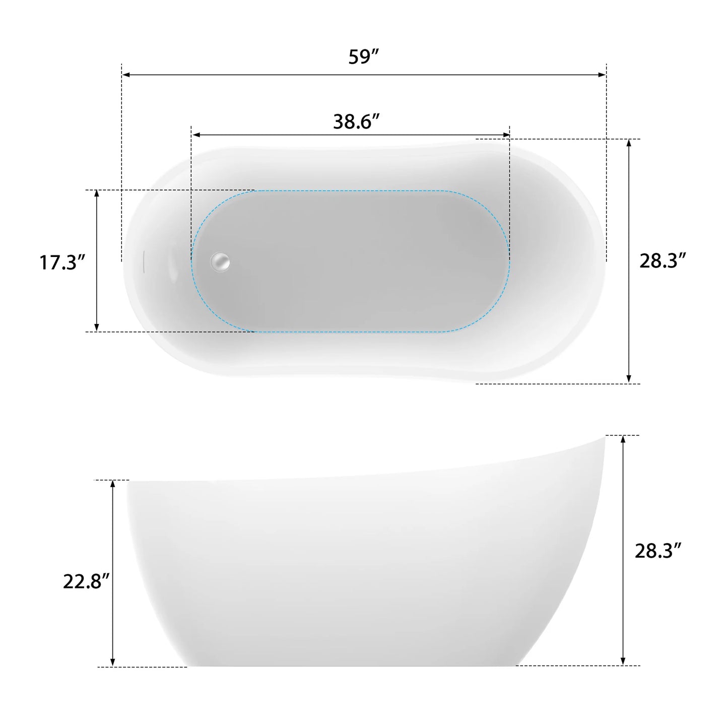 Flatbottom Left Drain Freestanding Soaking  Bathtub