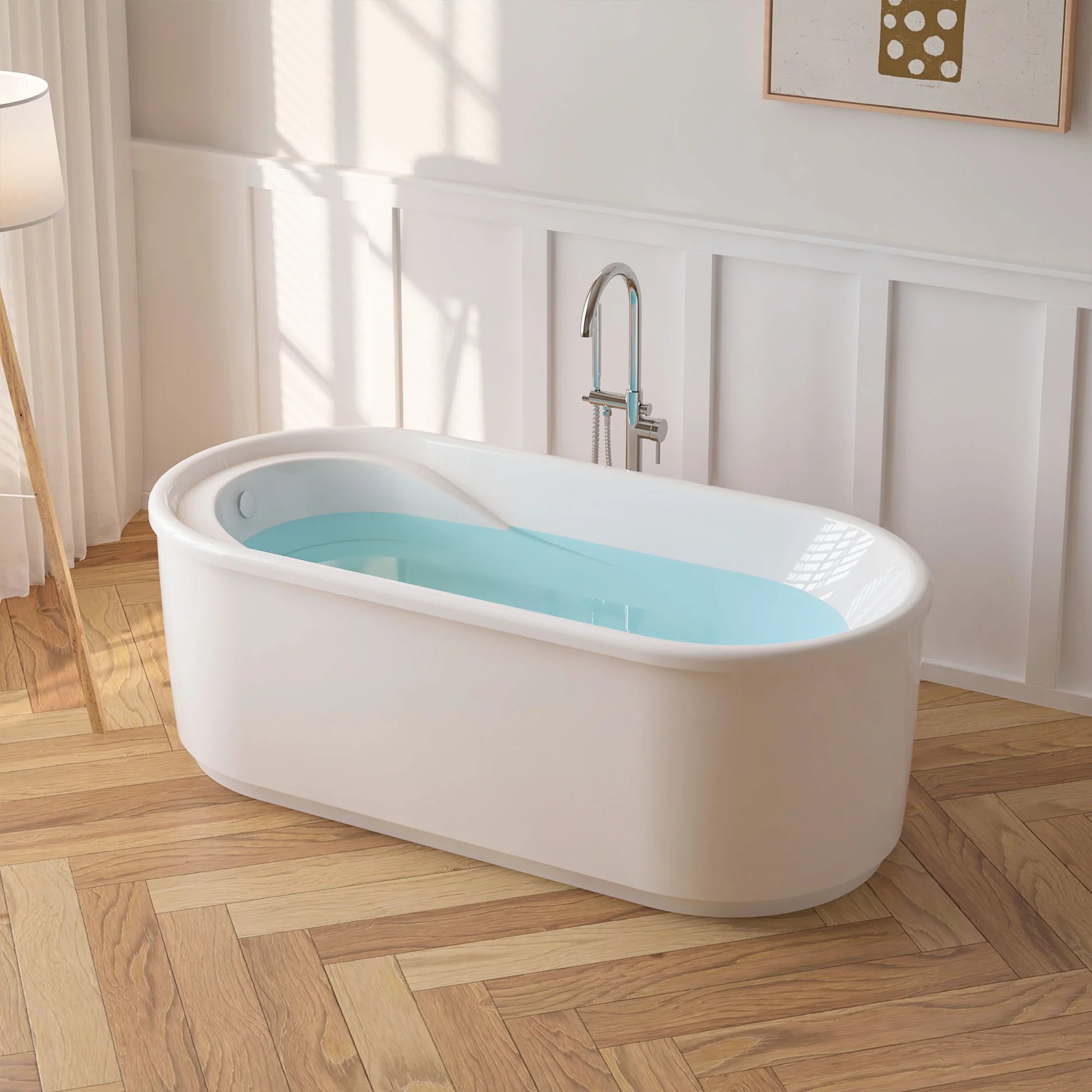 White acrylic freestanding soaking bathtub by Vanity Art