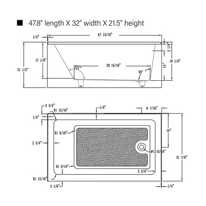 Acrylic Soaking Bathtub with Overflow and Drain Right by Vanity Art