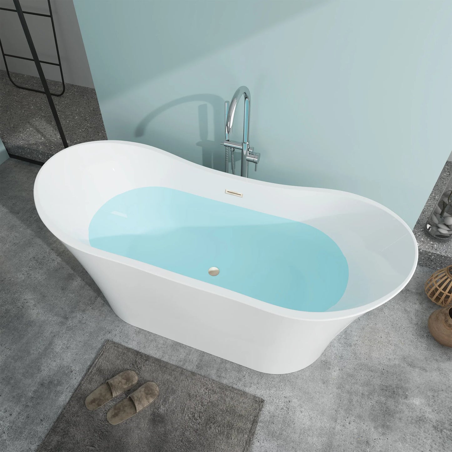 Freestanding Soaking Bathtub with Center Drain by Vanity Art