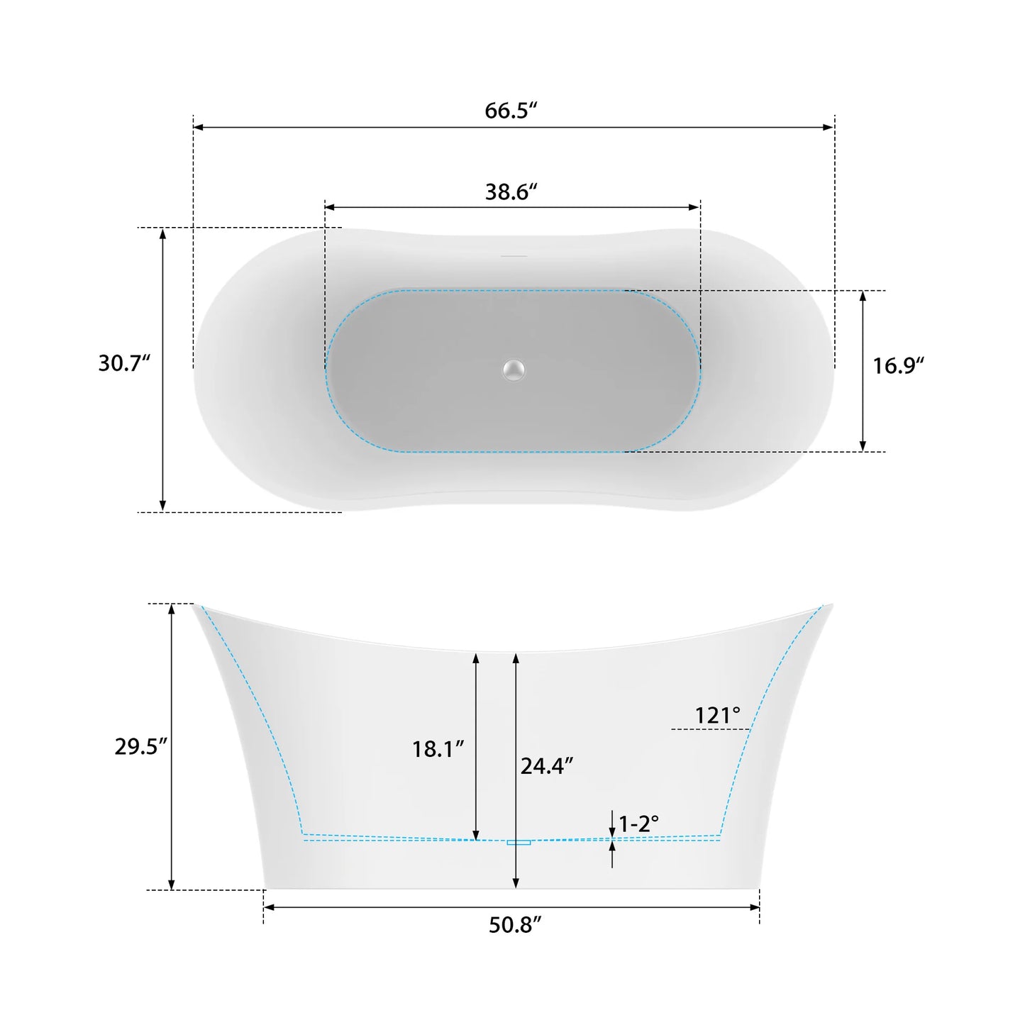 Freestanding Soaking Bathtub with Center Drain by Vanity Art