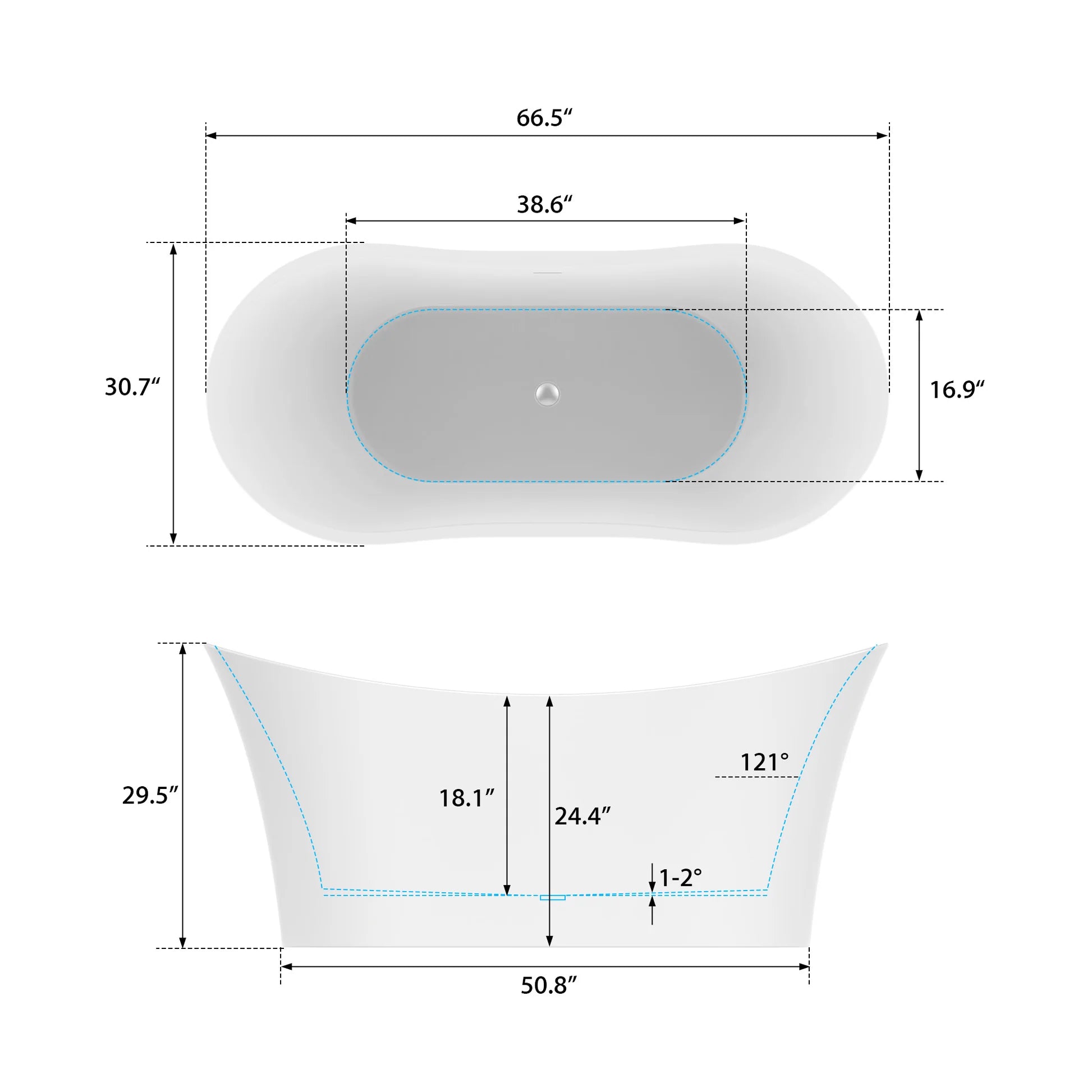 Freestanding Soaking Bathtub with Center Drain by Vanity Art