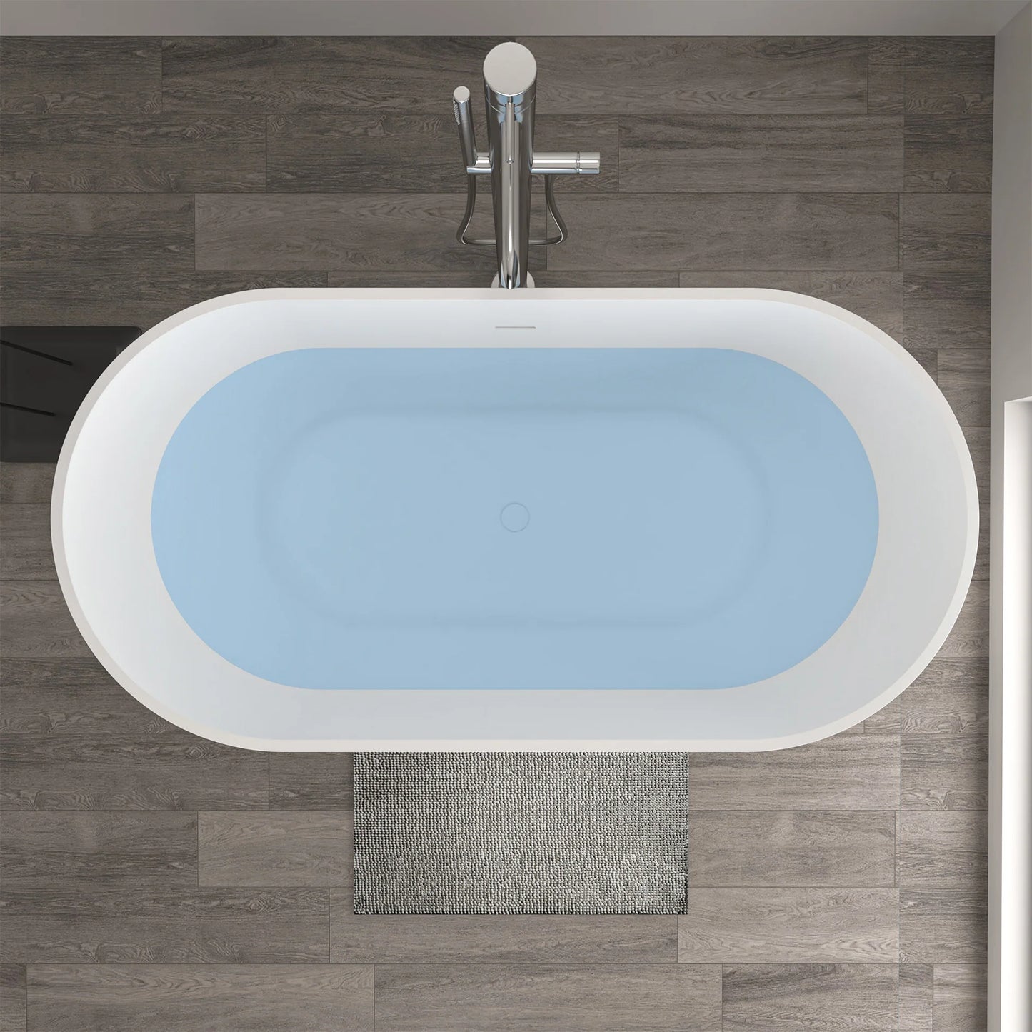 Solid Surface Resin Stone Flatbottom Freestanding  Soaking Bathtub