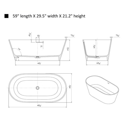 Solid Surface Resin Stone Flatbottom Freestanding  Soaking Bathtub