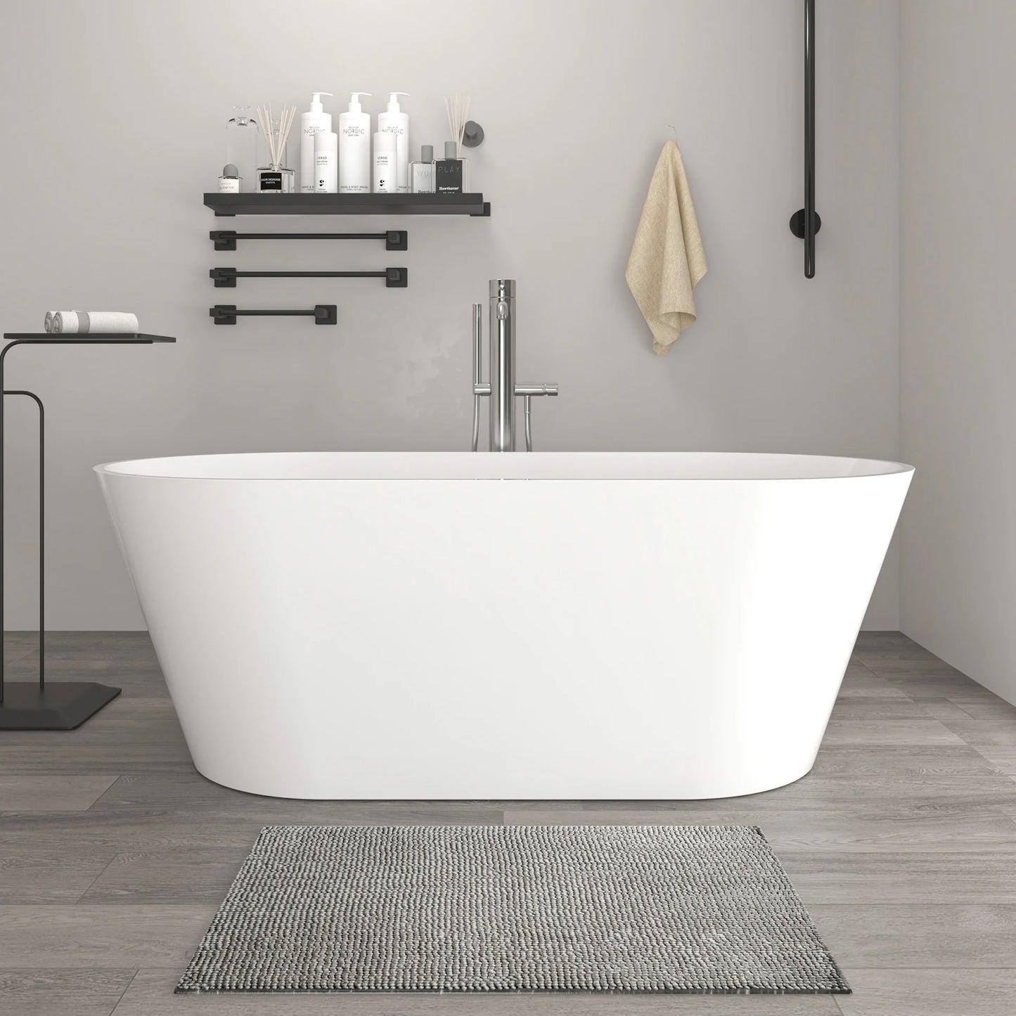Solid Surface Resin Stone Flatbottom Freestanding  Soaking Bathtub