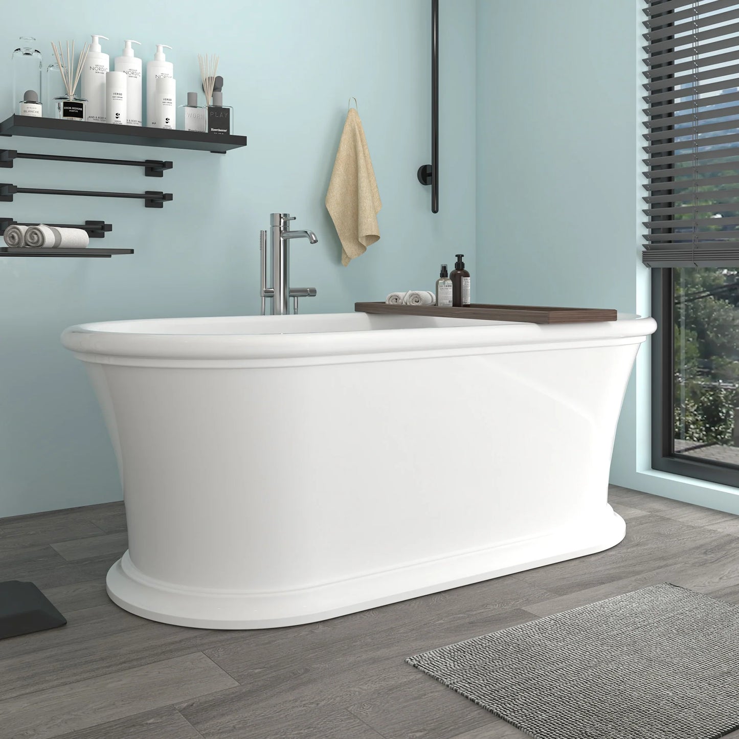 Solid Surface Resin Stone Flatbottom Freestanding Bathtub
