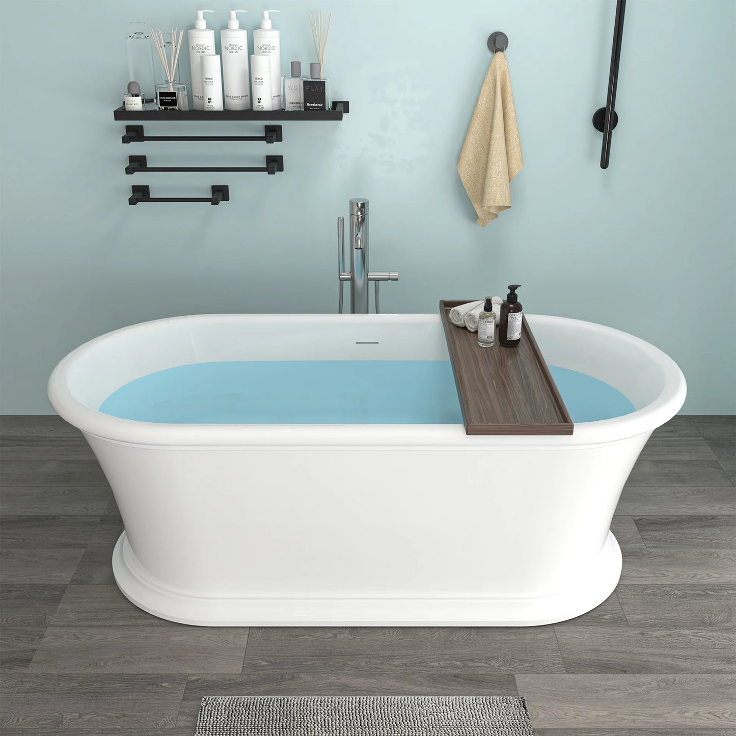 Solid Surface Resin Stone Flatbottom Freestanding Bathtub