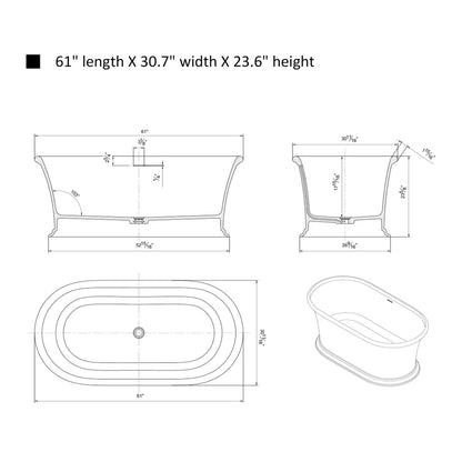 Solid Surface Resin Stone Flatbottom Freestanding Bathtub