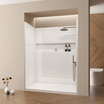 4-Piece Direct-to-Stud Alcove Shower Wall Kit With Shower Base  Combo in White