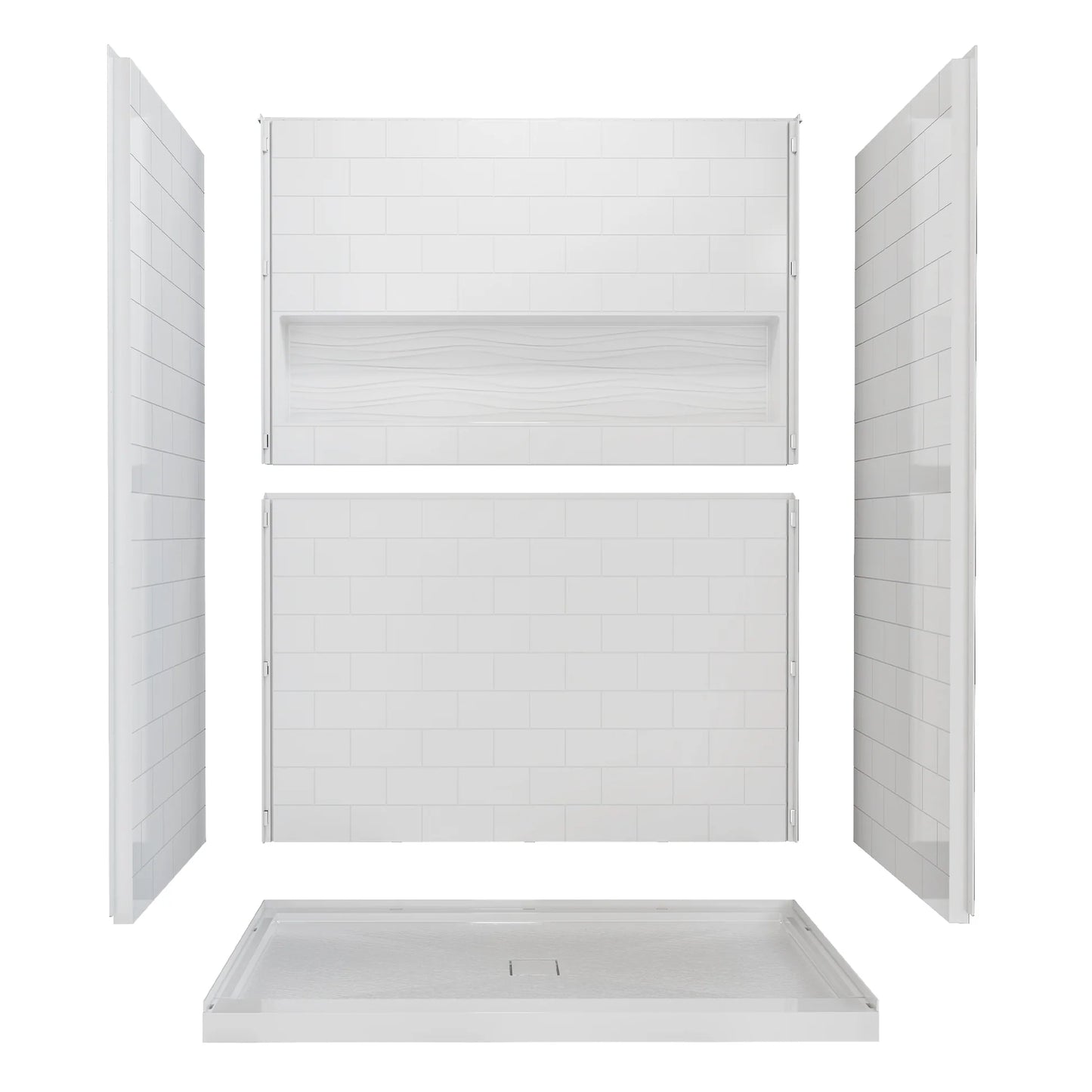 4-Piece Direct-to-Stud Alcove Shower Wall Kit With Shower Base  Combo in White