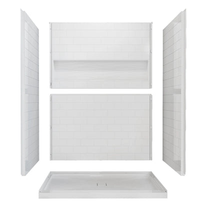 4-Piece Direct-to-Stud Alcove Shower Wall Kit With Shower Base  Combo in White
