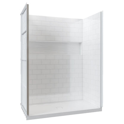 4-Piece Direct-to-Stud Alcove Shower Wall Kit With Shower Base  Combo in White