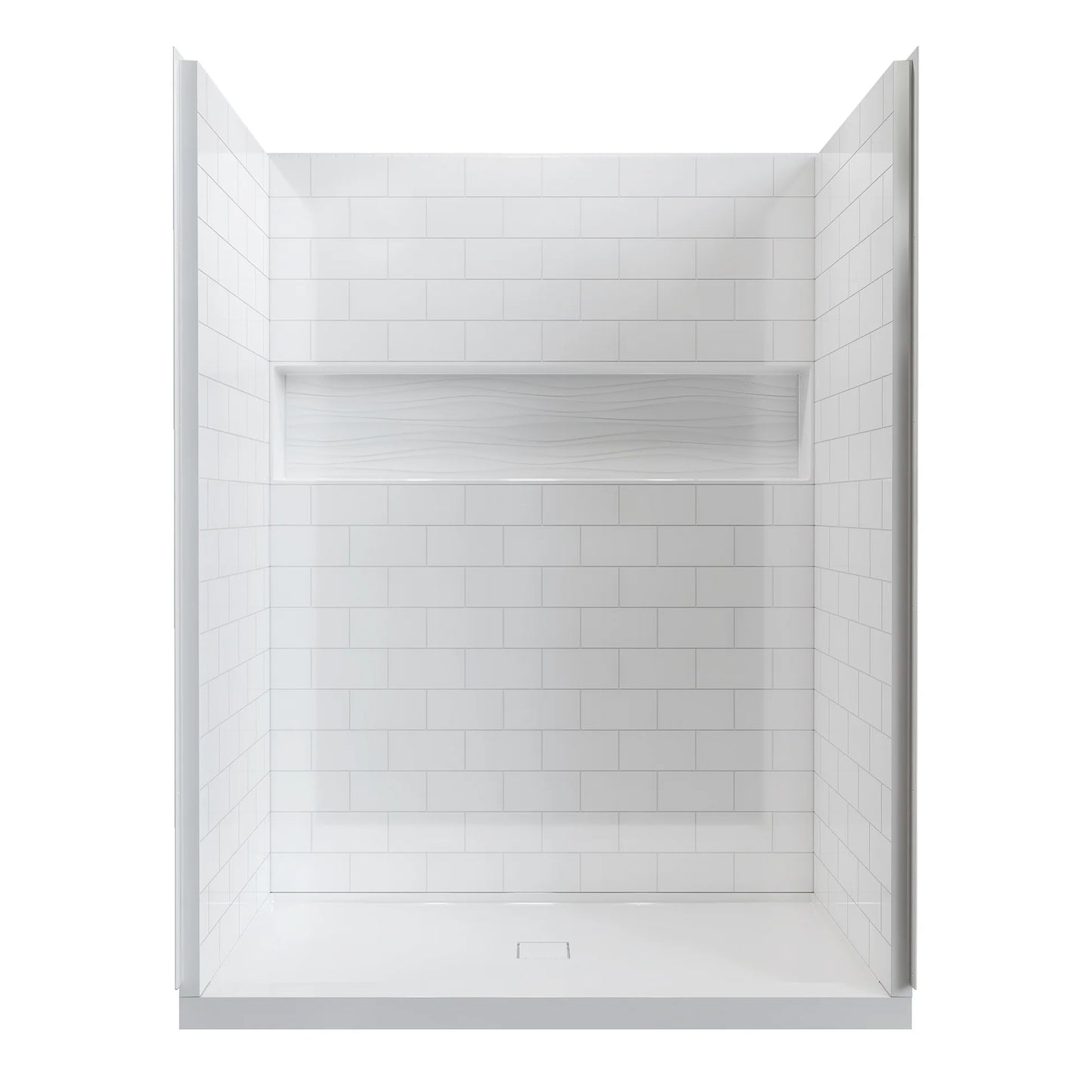 4-Piece Direct-to-Stud Alcove Shower Wall Kit With Shower Base  Combo in White
