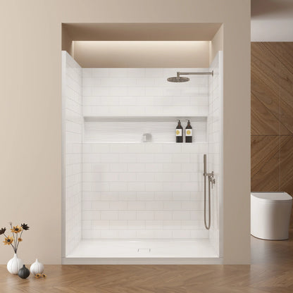 4-Piece Direct-to-Stud Alcove Shower Wall Kit With Shower Base  Combo in White