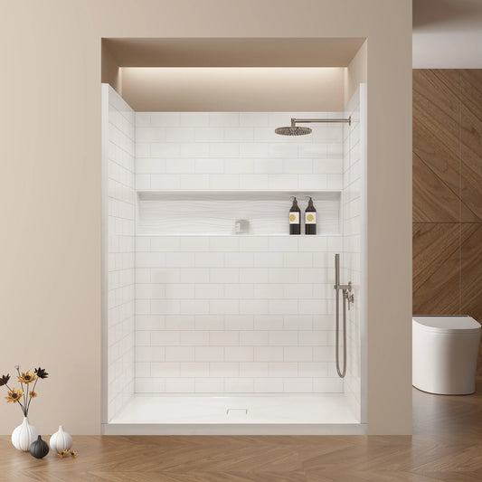 4-Piece Direct-to-Stud Alcove Shower Wall Kit With Shower Base  Combo in White