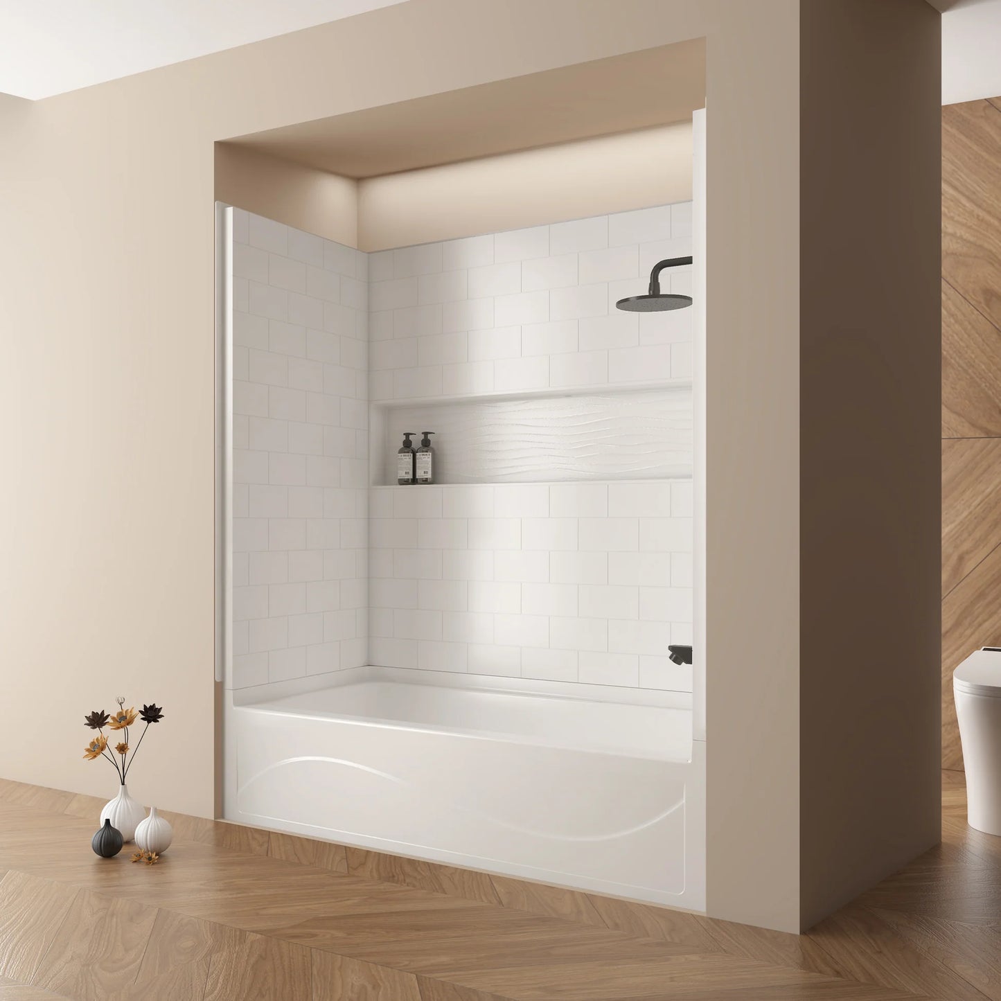 4-Piece Direct-to-Stud Alcove Tub Surround With Drian Soaking  Bathtub Combo in White