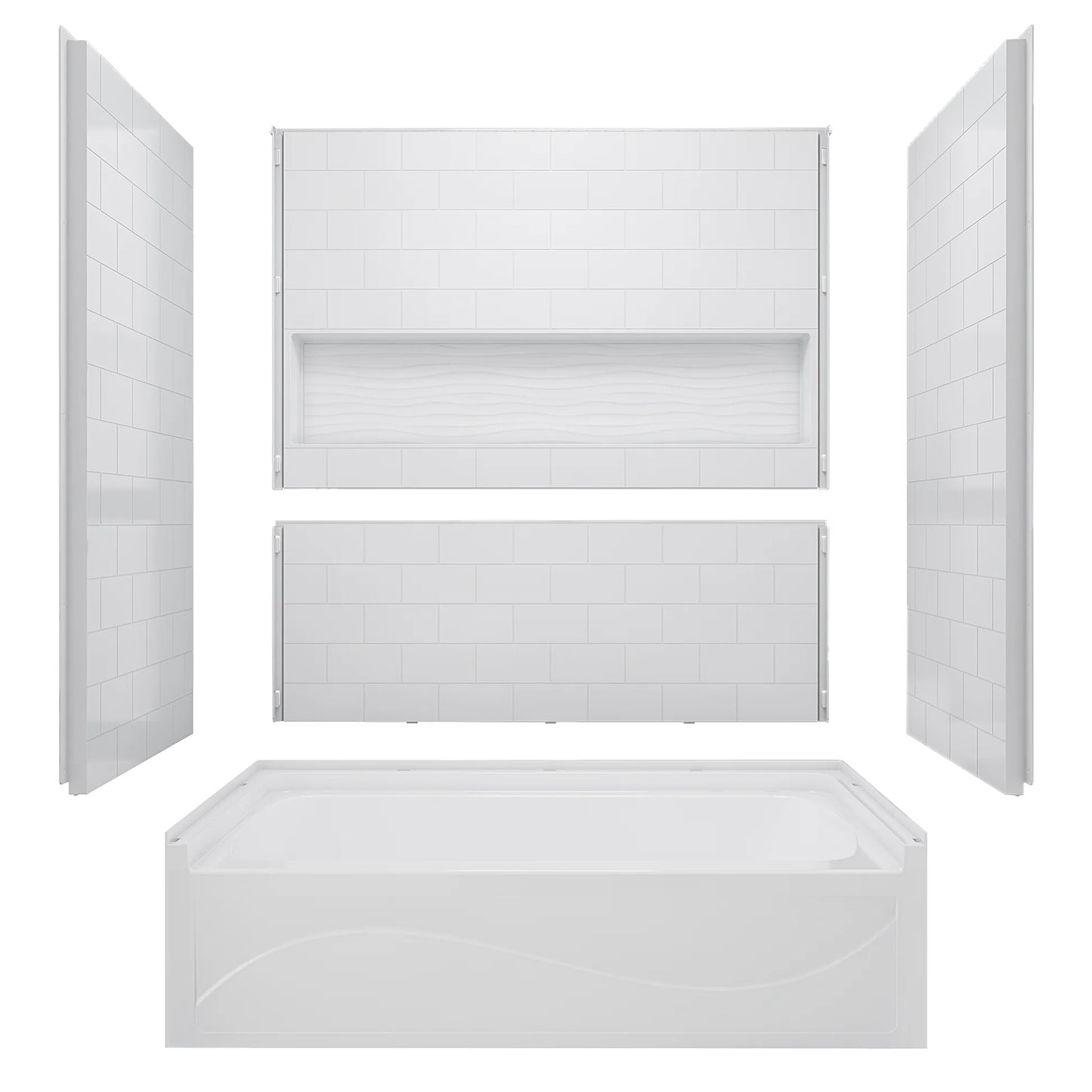 4-Piece Direct-to-Stud Alcove Tub Surround With Drian Soaking  Bathtub Combo in White