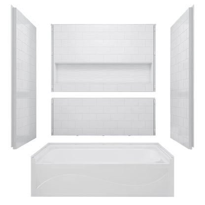 4-Piece Direct-to-Stud Alcove Tub Surround With Drian Soaking  Bathtub Combo in White