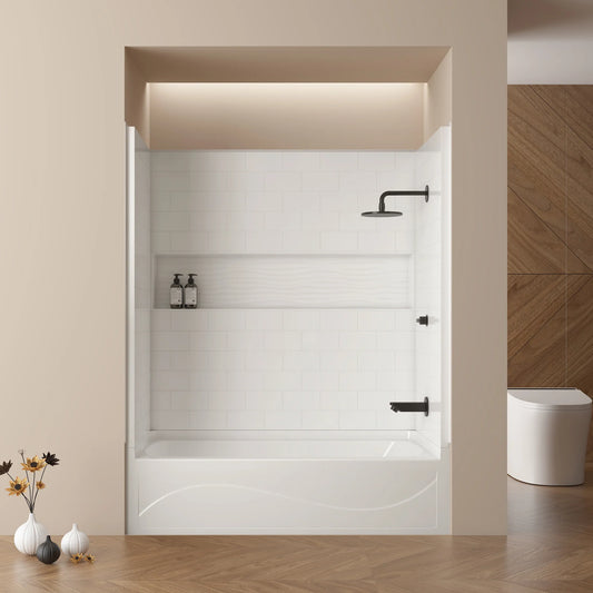4-Piece Direct-to-Stud Alcove Tub Surround With Drian Soaking  Bathtub Combo in White