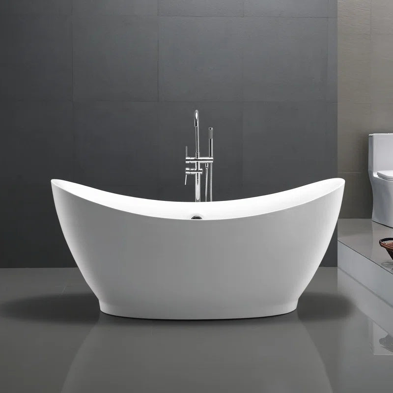Reginald Series 68 in. x 31 in. Flat Bottom Acrylic Freestanding Soaking Bathtub with Center Drain in Glossy White