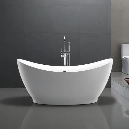 Reginald Series 68 in. x 31 in. Flat Bottom Acrylic Freestanding Soaking Bathtub with Center Drain in Glossy White