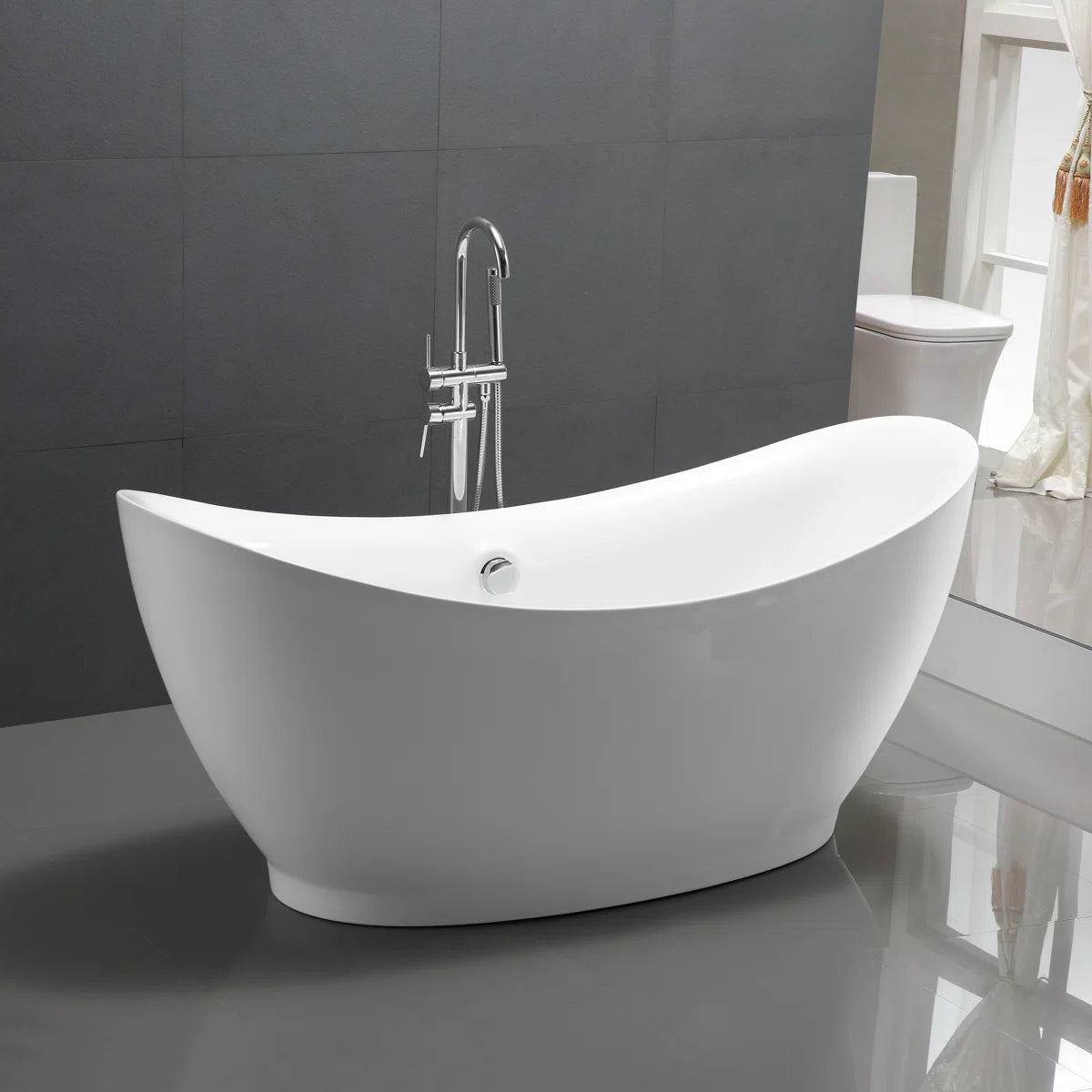 Reginald Series 68 in. x 31 in. Flat Bottom Acrylic Freestanding Soaking Bathtub with Center Drain in Glossy White
