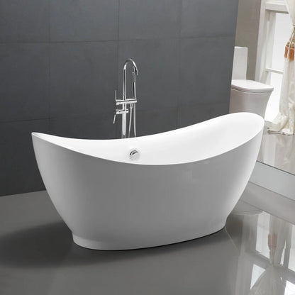 Reginald Series 68 in. x 31 in. Flat Bottom Acrylic Freestanding Soaking Bathtub with Center Drain in Glossy White