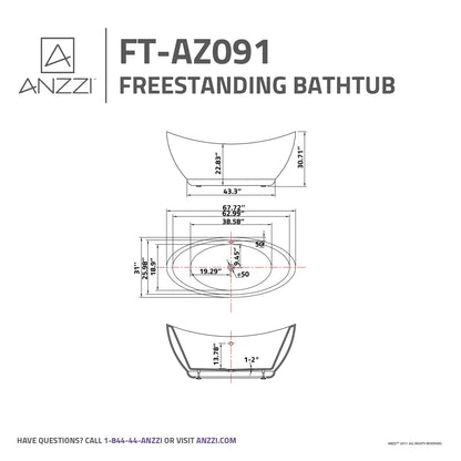 Reginald Series 68 in. x 31 in. Flat Bottom Acrylic Freestanding Soaking Bathtub with Center Drain in Glossy White