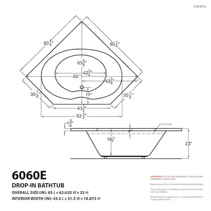 Eclipse 60 in. x 60 in. Corner Soaking Bathtub with Center Drain in White
