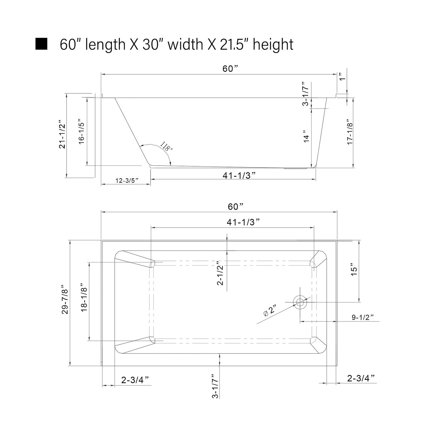 Acrylic Soaking Bathtub with Overflow and Drain RIGHT by Vanity Art