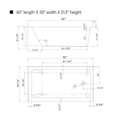 Acrylic Soaking Bathtub with Overflow and Drain RIGHT by Vanity Art