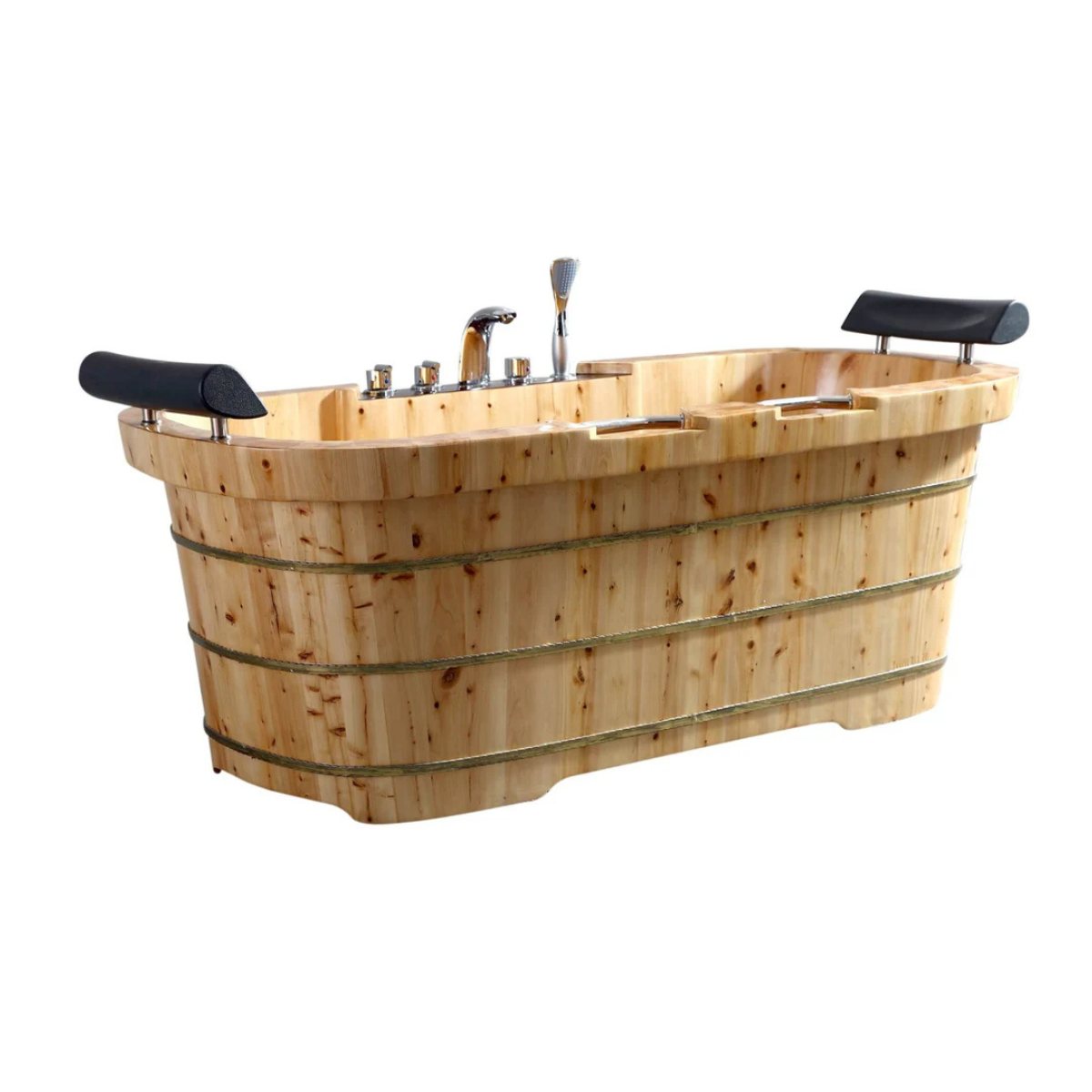 2 Person Free Standing Cedar Wooden Bathtub with Fixtures & Headrests by Alfi