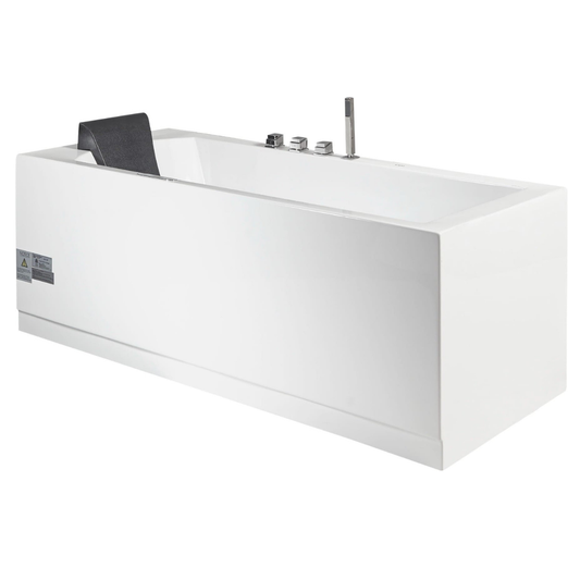 White Rectangular Whirlpool Bathtub w Fixtures
