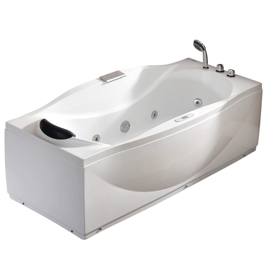 Left Drain White Whirlpool Bathtub w Fixtures