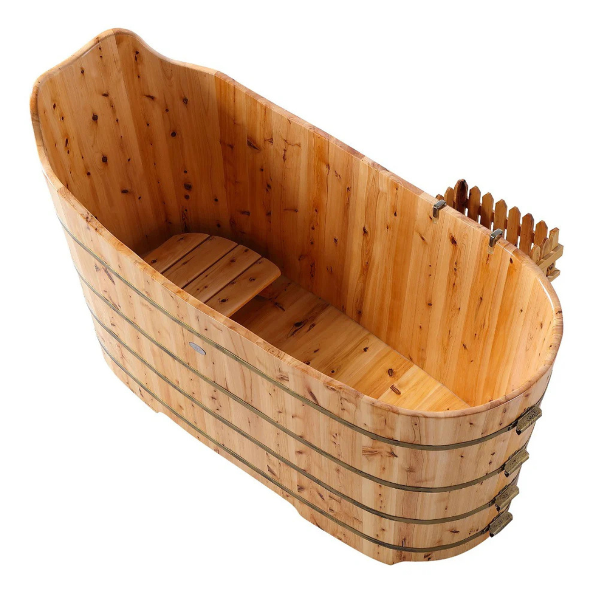 Free Standing Cedar Wood Bathtub with Bench by Alfi