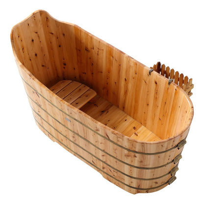 Free Standing Cedar Wood Bathtub with Bench by Alfi