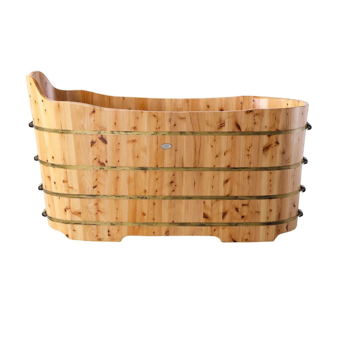 Free Standing Cedar Wood Bathtub with Bench by Alfi